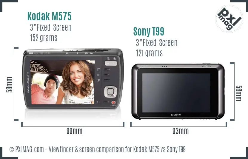 Kodak M575 vs Sony T99 Screen and Viewfinder comparison
