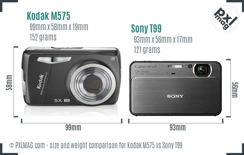 Kodak M575 vs Sony T99 size comparison