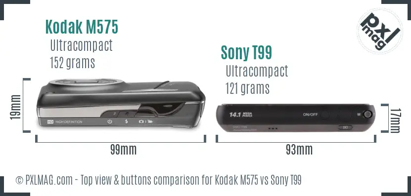 Kodak M575 vs Sony T99 top view buttons comparison