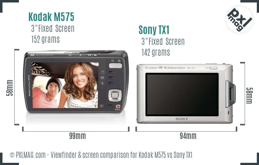 Kodak M575 vs Sony TX1 Screen and Viewfinder comparison