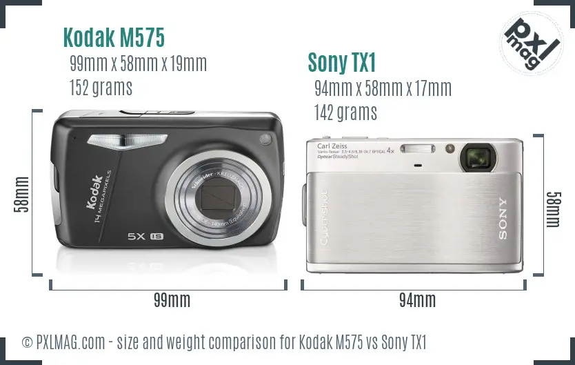 Kodak M575 vs Sony TX1 size comparison