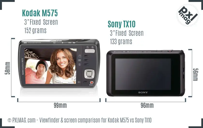Kodak M575 vs Sony TX10 Screen and Viewfinder comparison