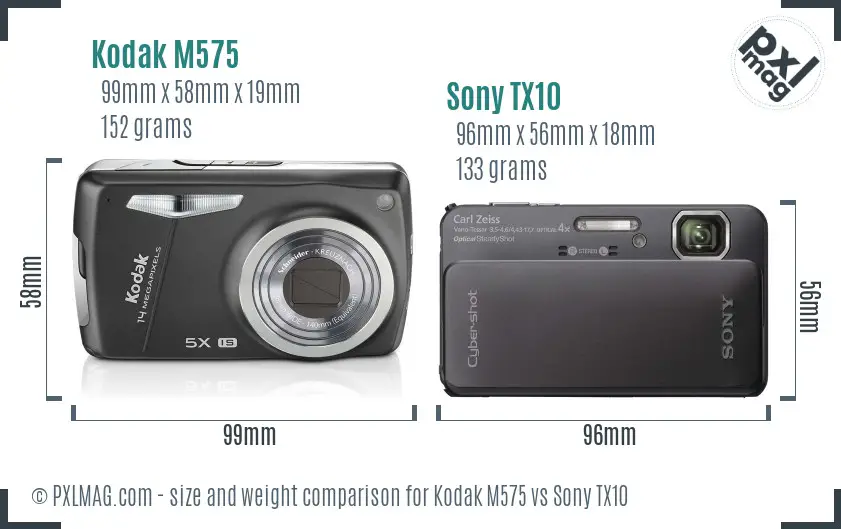 Kodak M575 vs Sony TX10 size comparison