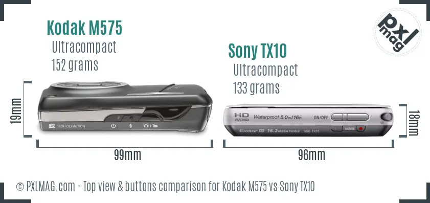 Kodak M575 vs Sony TX10 top view buttons comparison