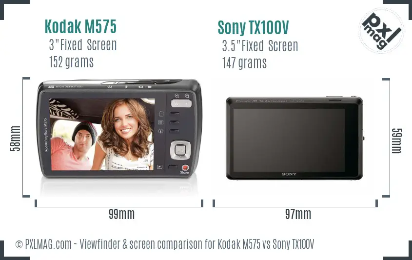Kodak M575 vs Sony TX100V Screen and Viewfinder comparison