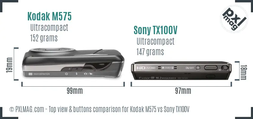 Kodak M575 vs Sony TX100V top view buttons comparison