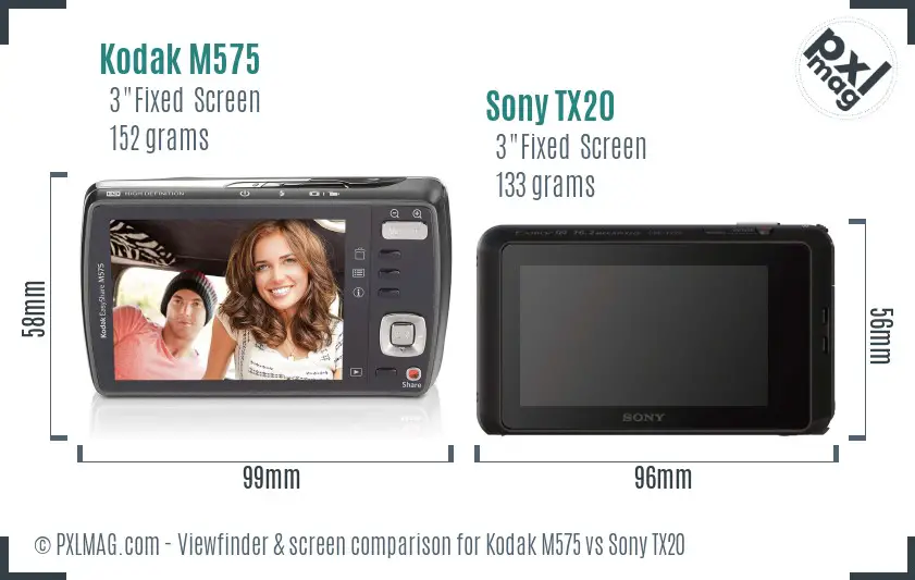 Kodak M575 vs Sony TX20 Screen and Viewfinder comparison