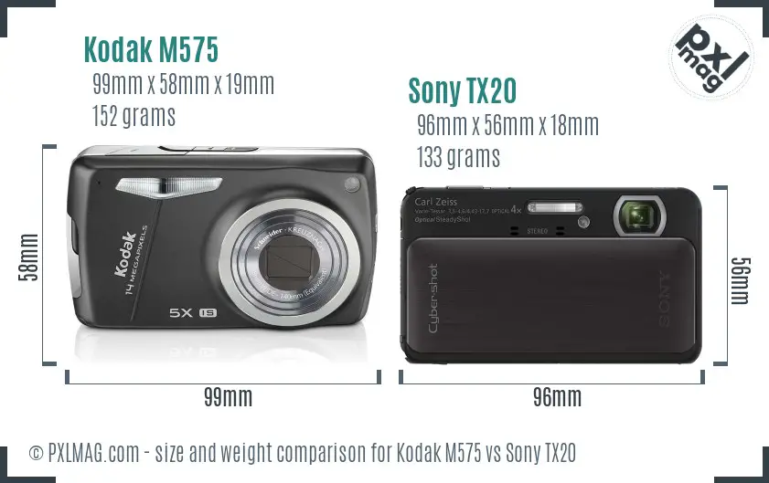 Kodak M575 vs Sony TX20 size comparison