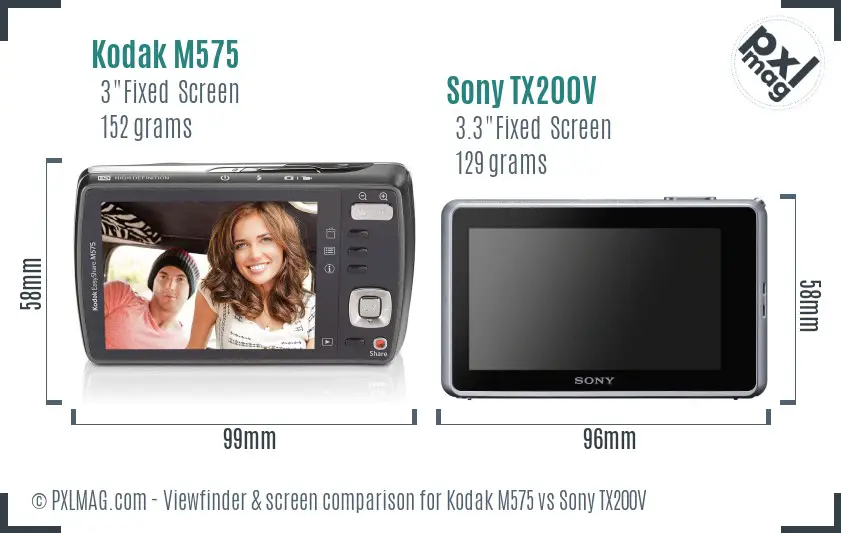 Kodak M575 vs Sony TX200V Screen and Viewfinder comparison