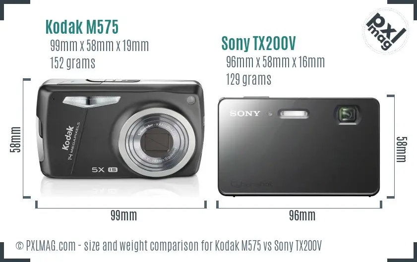 Kodak M575 vs Sony TX200V size comparison