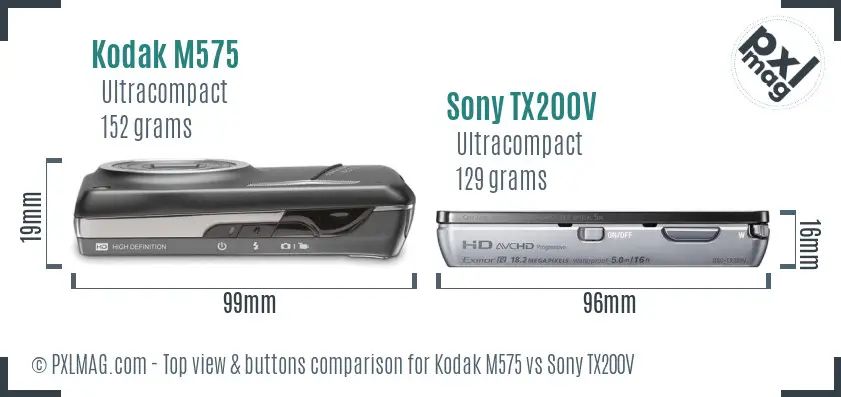 Kodak M575 vs Sony TX200V top view buttons comparison