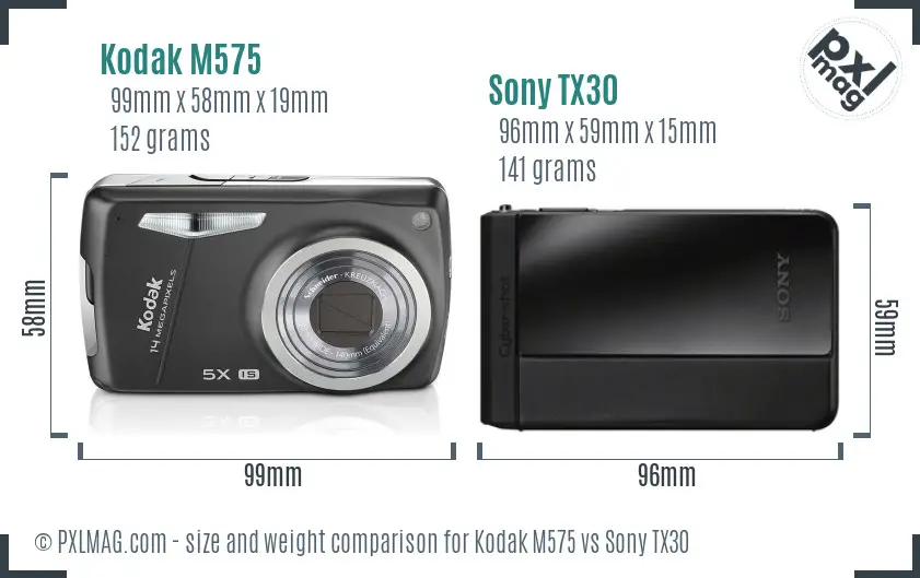 Kodak M575 vs Sony TX30 size comparison