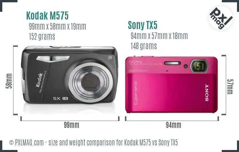 Kodak M575 vs Sony TX5 size comparison Kodak M575 vs Sony TX5 size comparison