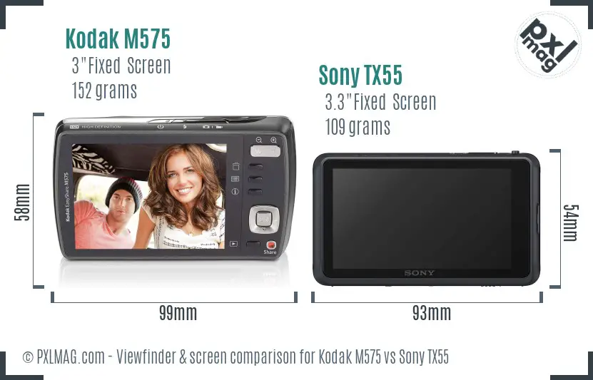 Kodak M575 vs Sony TX55 Screen and Viewfinder comparison