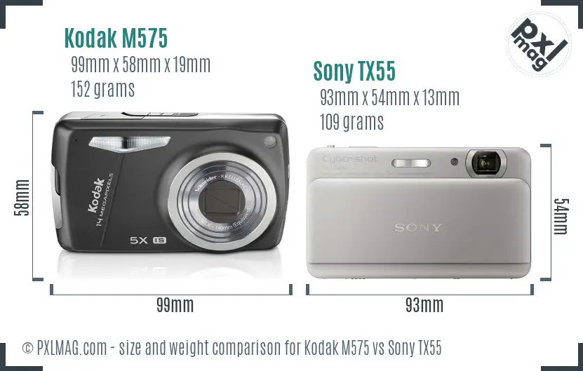 Kodak M575 vs Sony TX55 size comparison