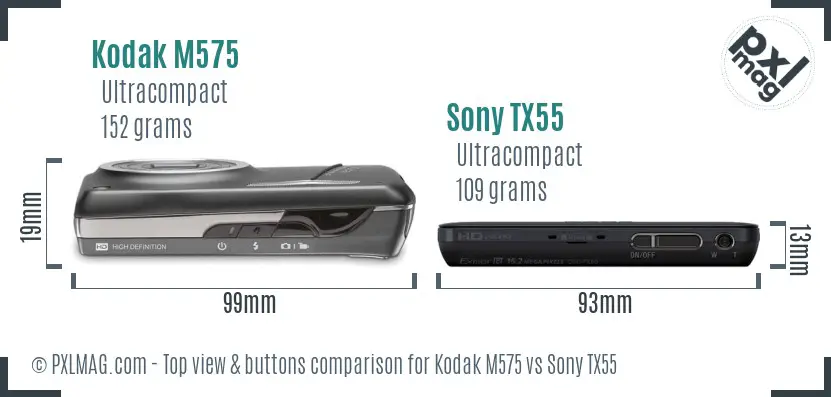 Kodak M575 vs Sony TX55 top view buttons comparison