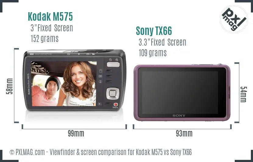 Kodak M575 vs Sony TX66 Screen and Viewfinder comparison