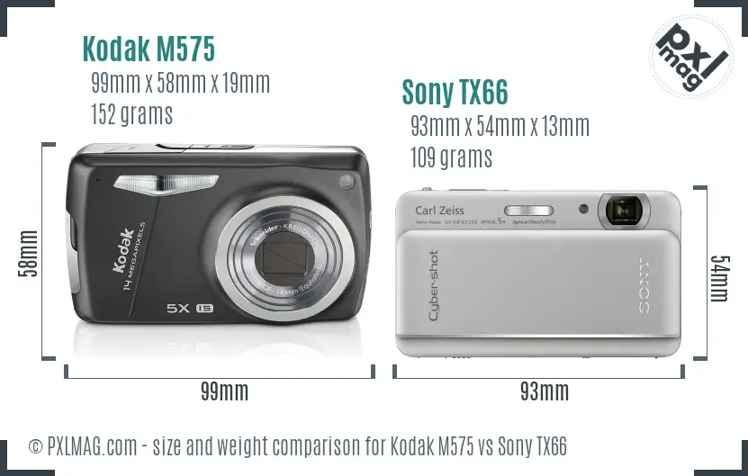 Kodak M575 vs Sony TX66 size comparison