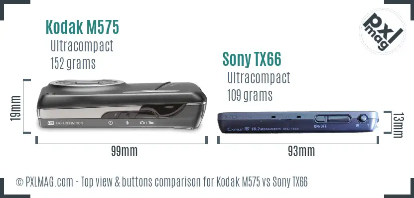 Kodak M575 vs Sony TX66 top view buttons comparison