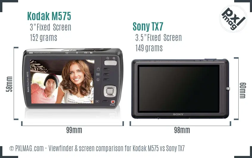 Kodak M575 vs Sony TX7 Screen and Viewfinder comparison