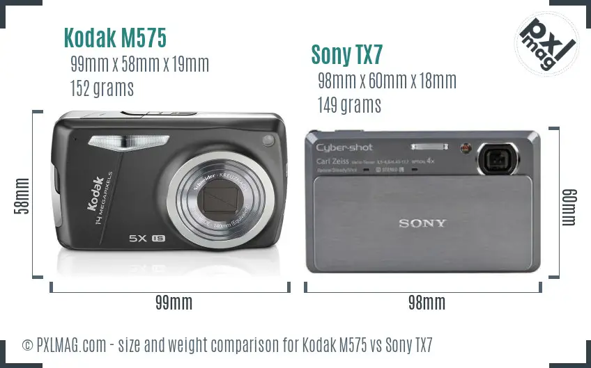 Kodak M575 vs Sony TX7 size comparison