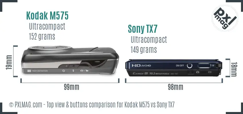 Kodak M575 vs Sony TX7 top view buttons comparison