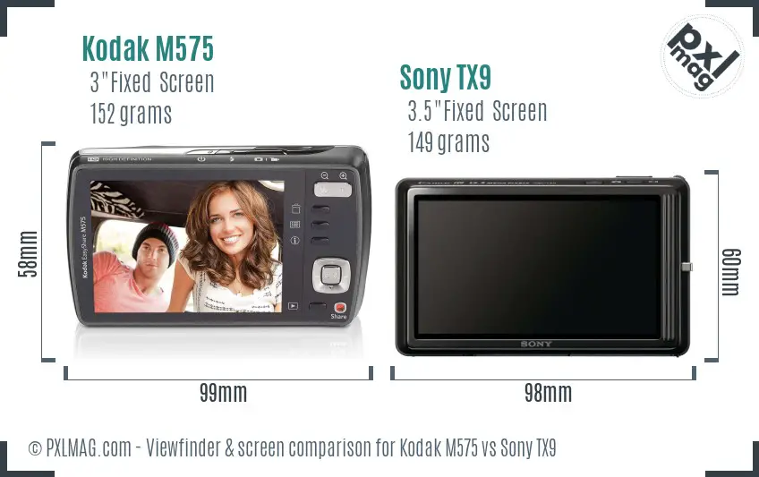 Kodak M575 vs Sony TX9 Screen and Viewfinder comparison