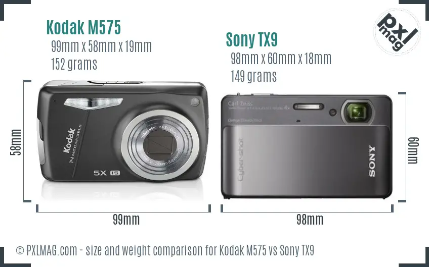 Kodak M575 vs Sony TX9 size comparison