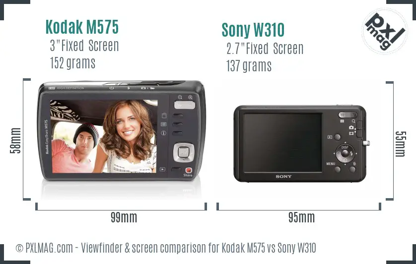 Kodak M575 vs Sony W310 Screen and Viewfinder comparison
