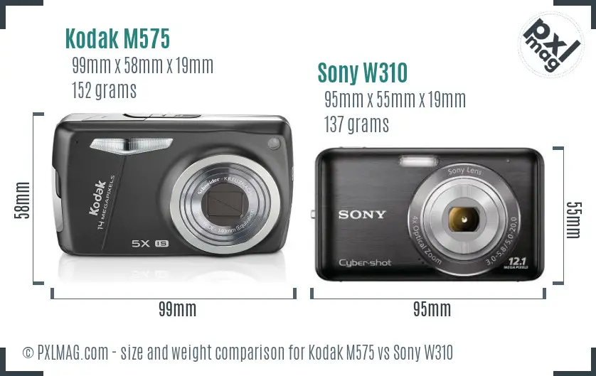 Kodak M575 vs Sony W310 size comparison