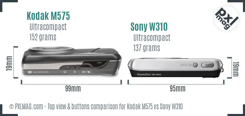 Kodak M575 vs Sony W310 top view buttons comparison