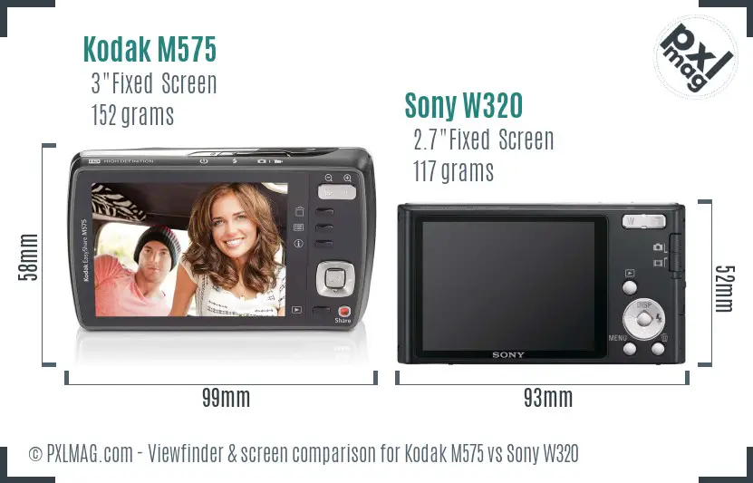 Kodak M575 vs Sony W320 Screen and Viewfinder comparison Kodak M575 vs Sony W320 Screen and Viewfinder comparison
