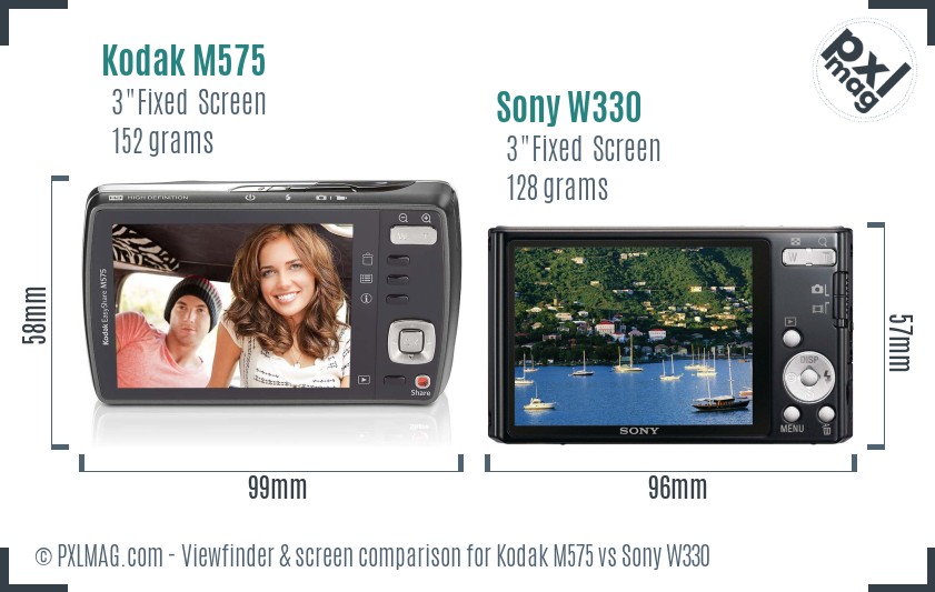 Kodak M575 vs Sony W330 Screen and Viewfinder comparison