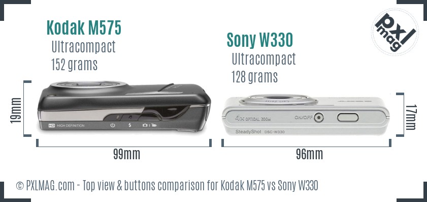 Kodak M575 vs Sony W330 top view buttons comparison