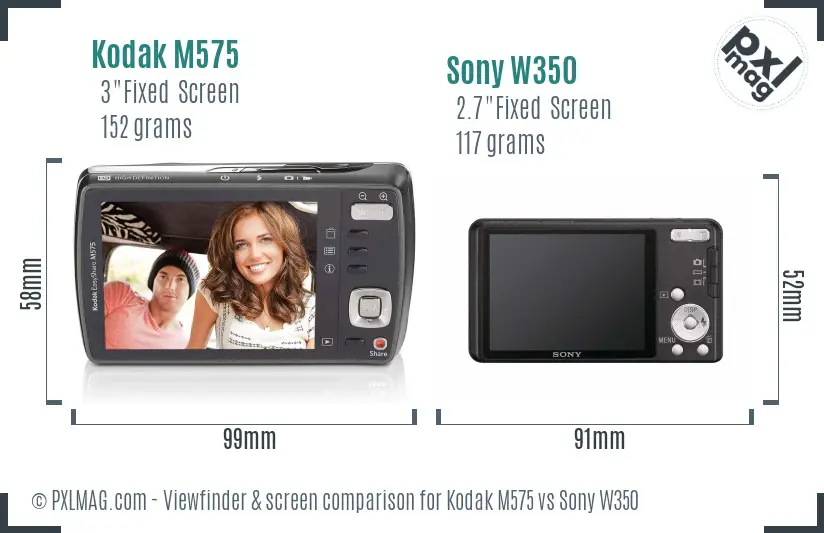 Kodak M575 vs Sony W350 Screen and Viewfinder comparison