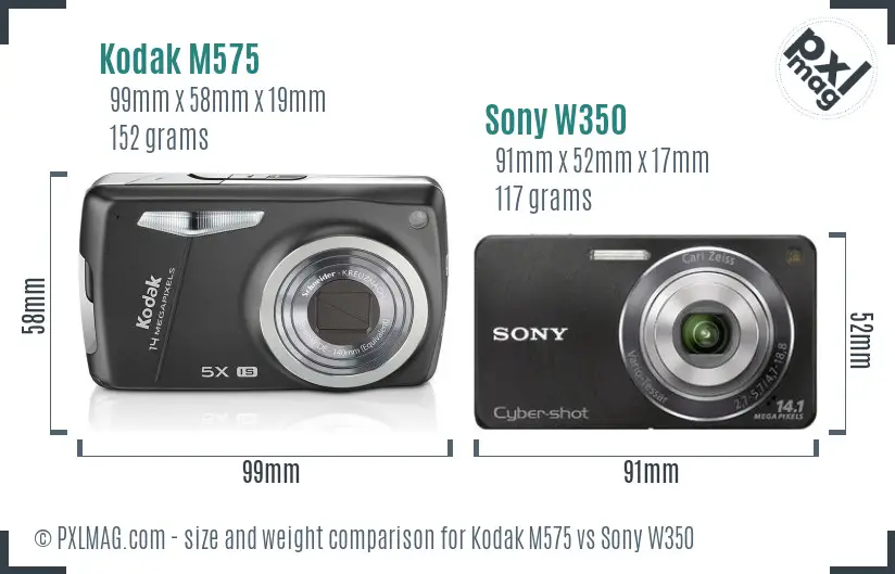 Kodak M575 vs Sony W350 size comparison