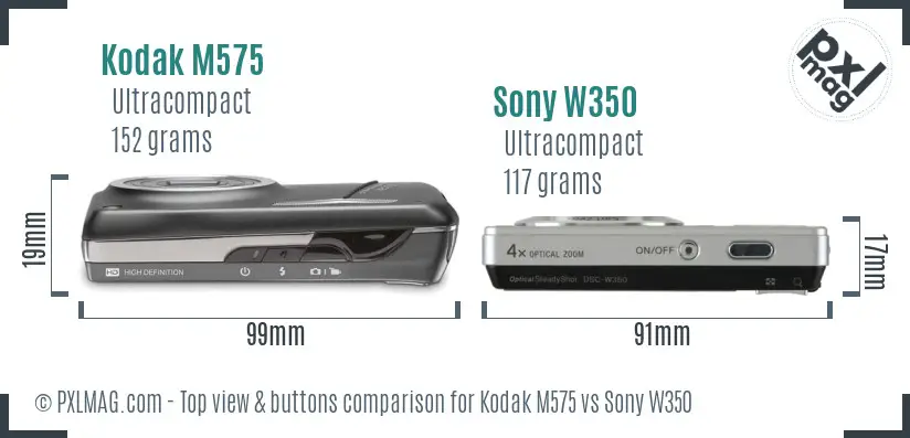 Kodak M575 vs Sony W350 top view buttons comparison