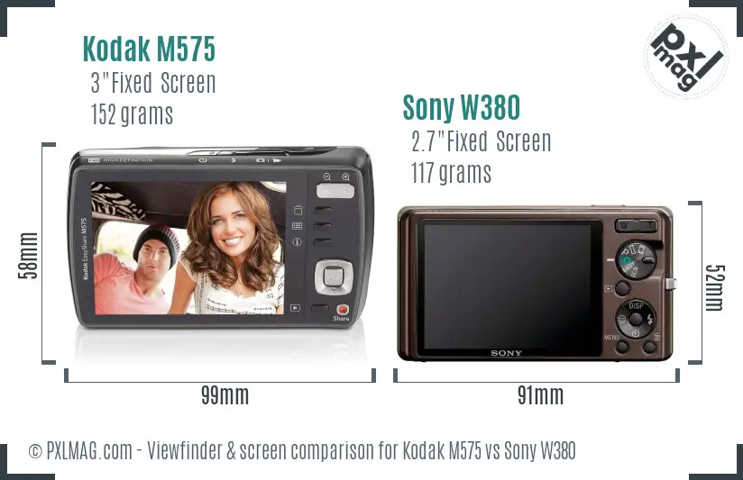Kodak M575 vs Sony W380 Screen and Viewfinder comparison