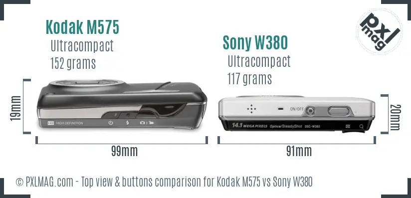 Kodak M575 vs Sony W380 top view buttons comparison
