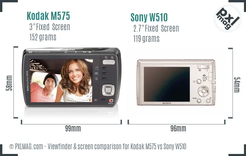 Kodak M575 vs Sony W510 Screen and Viewfinder comparison