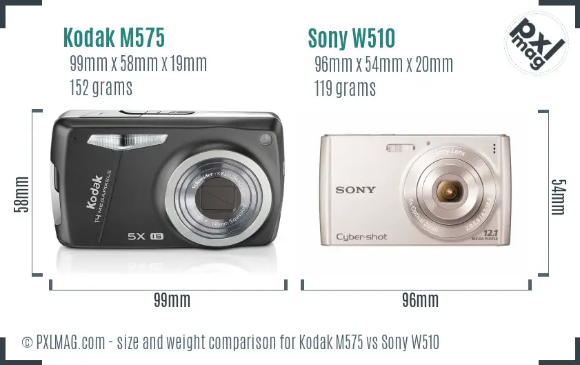 Kodak M575 vs Sony W510 size comparison