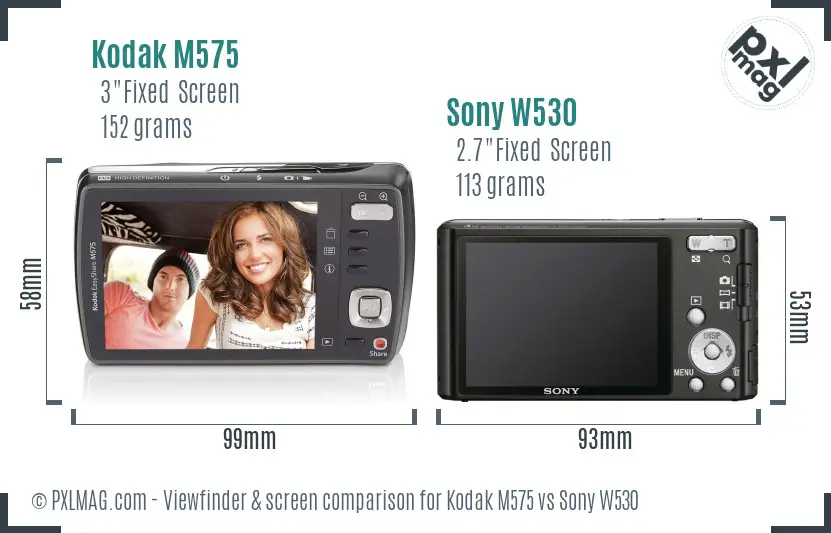 Kodak M575 vs Sony W530 Screen and Viewfinder comparison Kodak M575 vs Sony W530 Screen and Viewfinder comparison