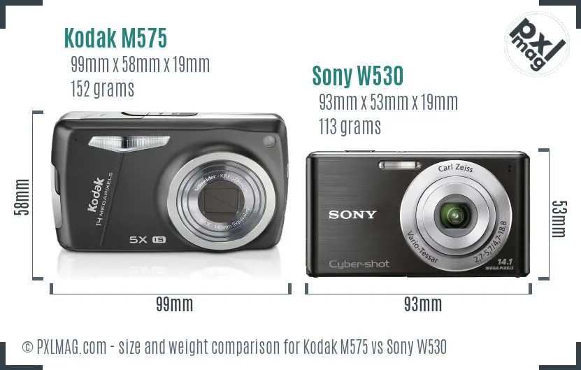 Kodak M575 vs Sony W530 size comparison Kodak M575 vs Sony W530 size comparison