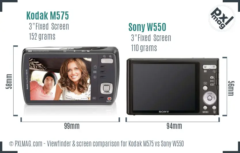 Kodak M575 vs Sony W550 Screen and Viewfinder comparison