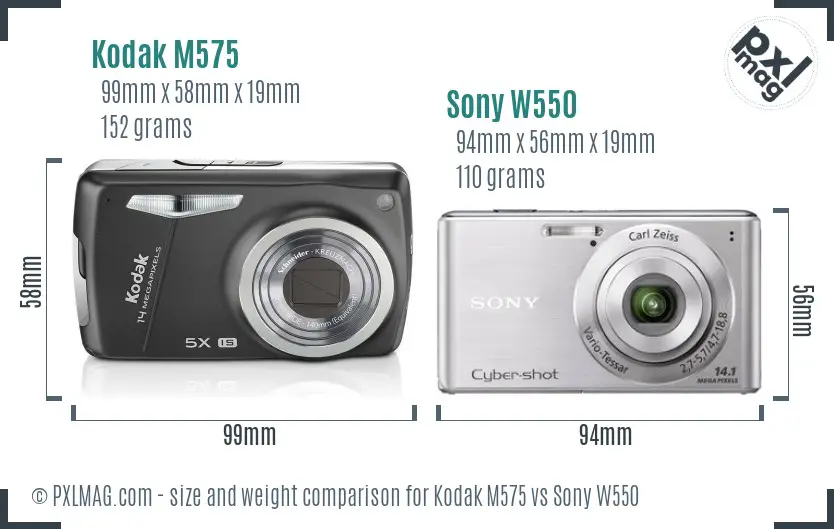 Kodak M575 vs Sony W550 size comparison