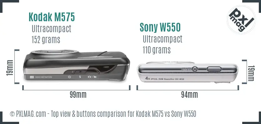 Kodak M575 vs Sony W550 top view buttons comparison