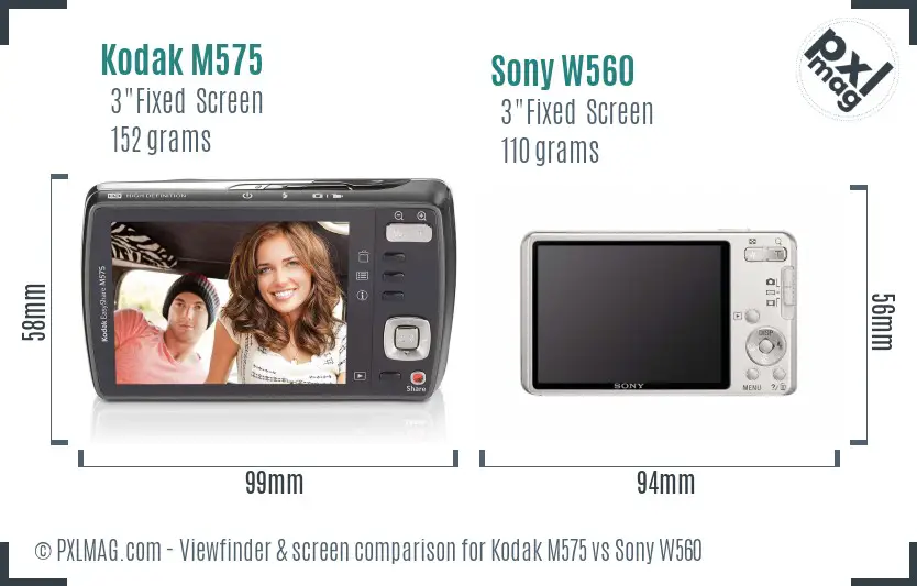 Kodak M575 vs Sony W560 Screen and Viewfinder comparison