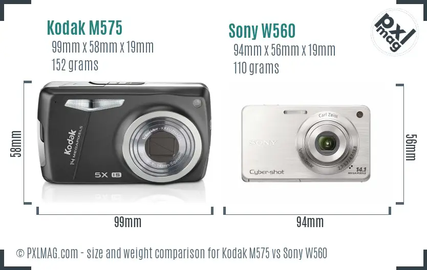 Kodak M575 vs Sony W560 size comparison