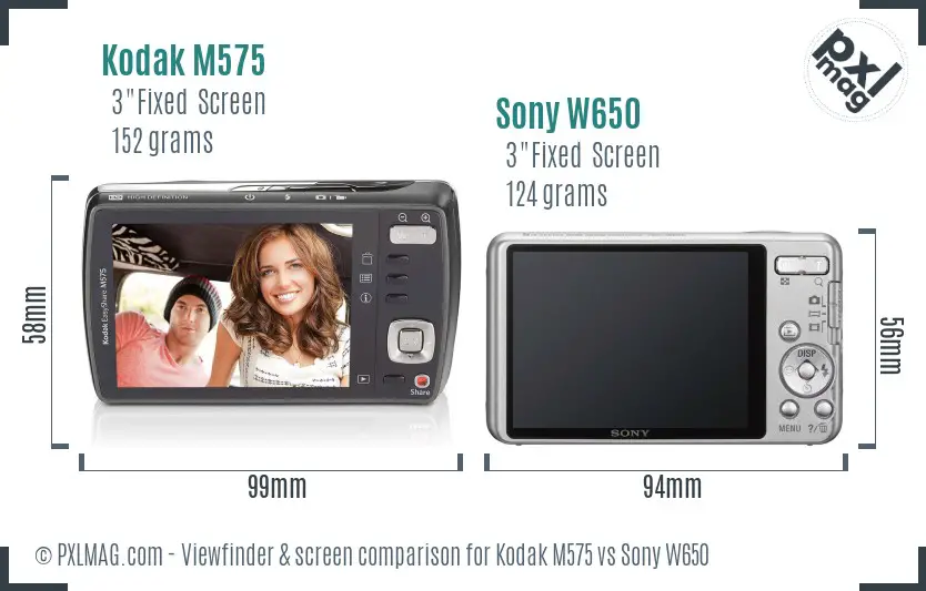 Kodak M575 vs Sony W650 Screen and Viewfinder comparison