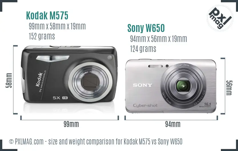 Kodak M575 vs Sony W650 size comparison